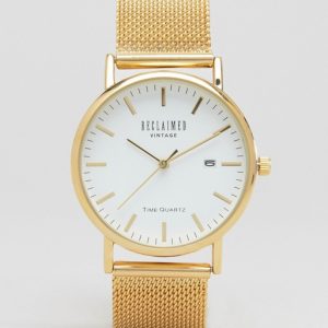 Reclaimed Vintage Inspired Mesh Strap Watch In Gold